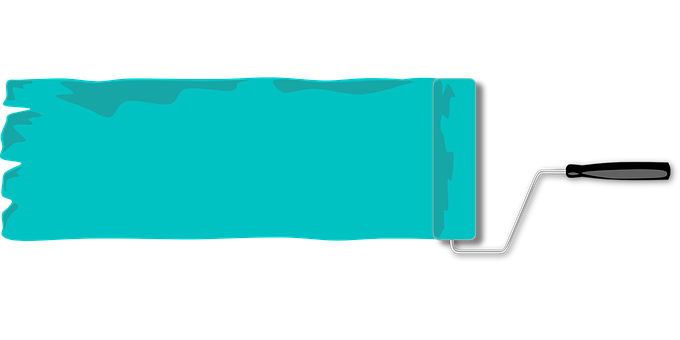 A paint roller with the color blue on it.